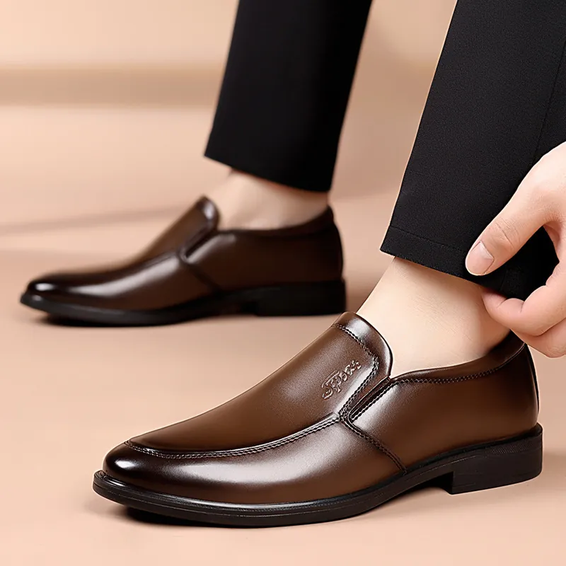 Men Business Casual Microfiber Leather Shoes Slip-On Non-Slip Soft Sole British Style Office Wedding Formal Loafers For Men