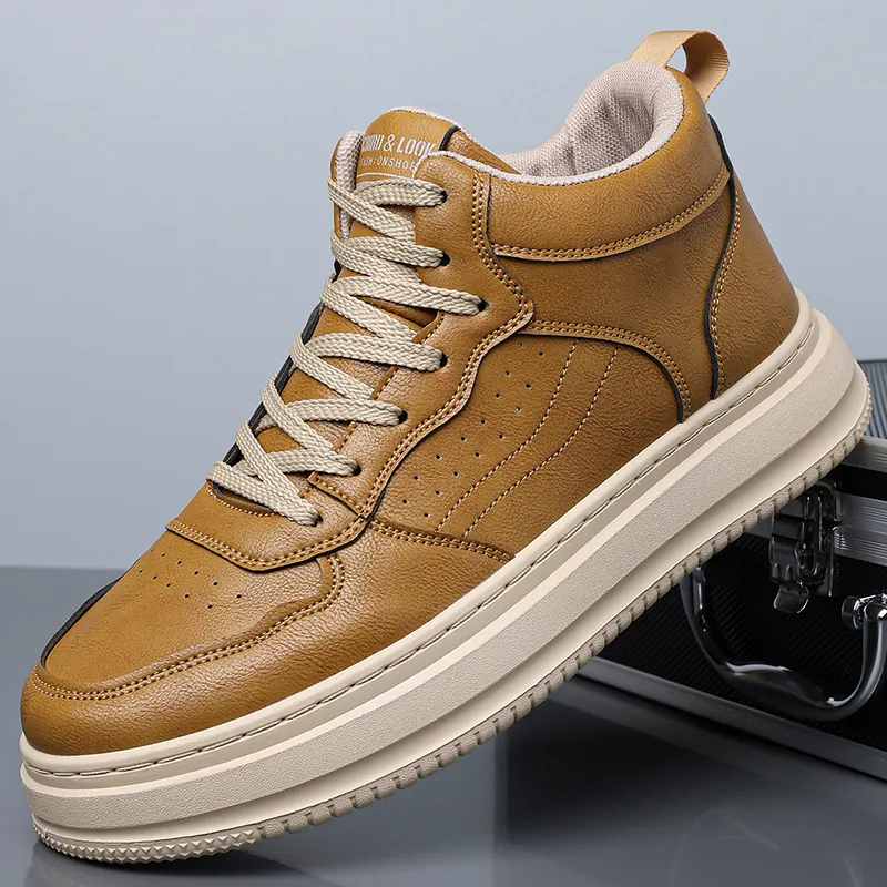 Scarpe da Skate High-top da Uomo in Pelle Microfibra Suola Spessa Traspirante Antiscivolo Sneaker Casual Moda per Uomo Lavoro