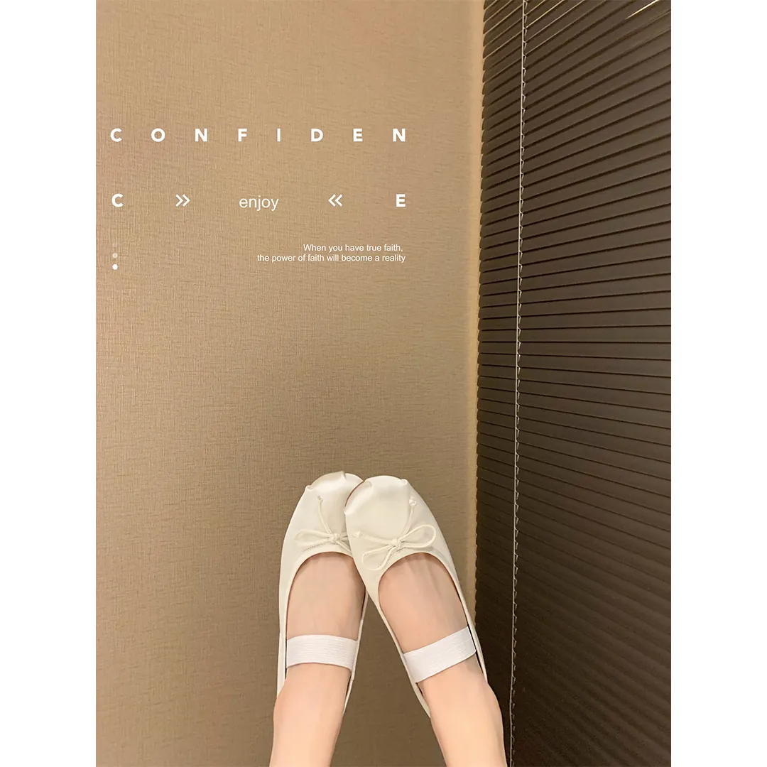 French Retro Silk Ballet Flats For Women Elegant Bowknot Mary Jane Flat Shoes With Elastic Strap Party Bridal Walking Footwear