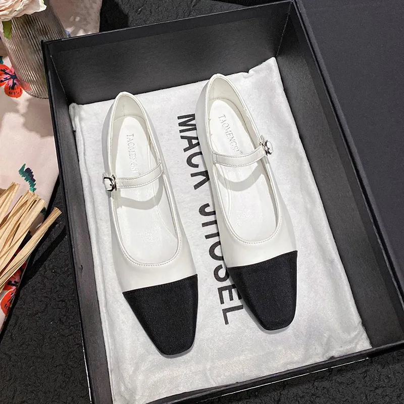 Elegant Women Colorblock Mary Jane Flats French Retro Square Toe Patchwork Microfiber Shoes With Adjustable Buckle Strap Low Heel Dress Shoes