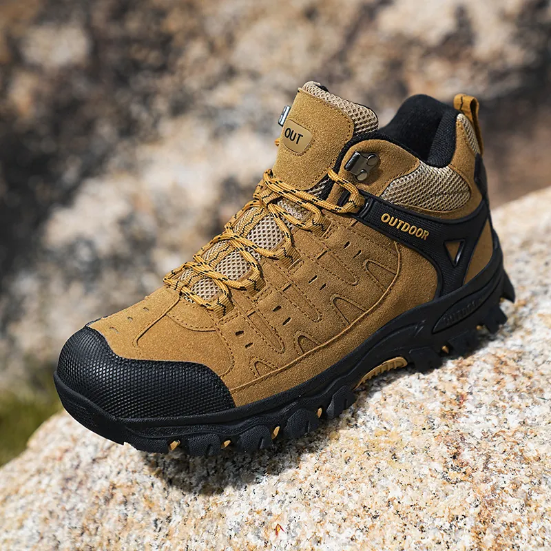 Men's Outdoor Hiking Shoes Non-Slip Wear-Resistant Trekking Boots Suede Mesh Breathable High-Top Mountaineering Shoes Off-Road Sneakers