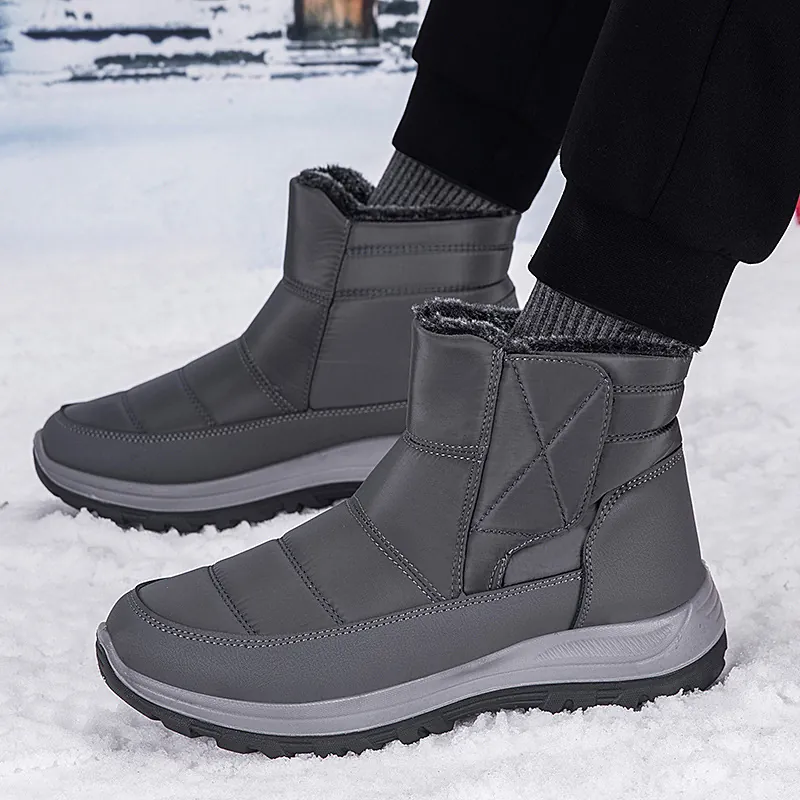 Damen Herren Winter Schneestiefel Wasserdicht Gestepptes Obermaterial Dickes Fleecefutter Rutschfeste Gummisohle Klettverschluss Stiefel