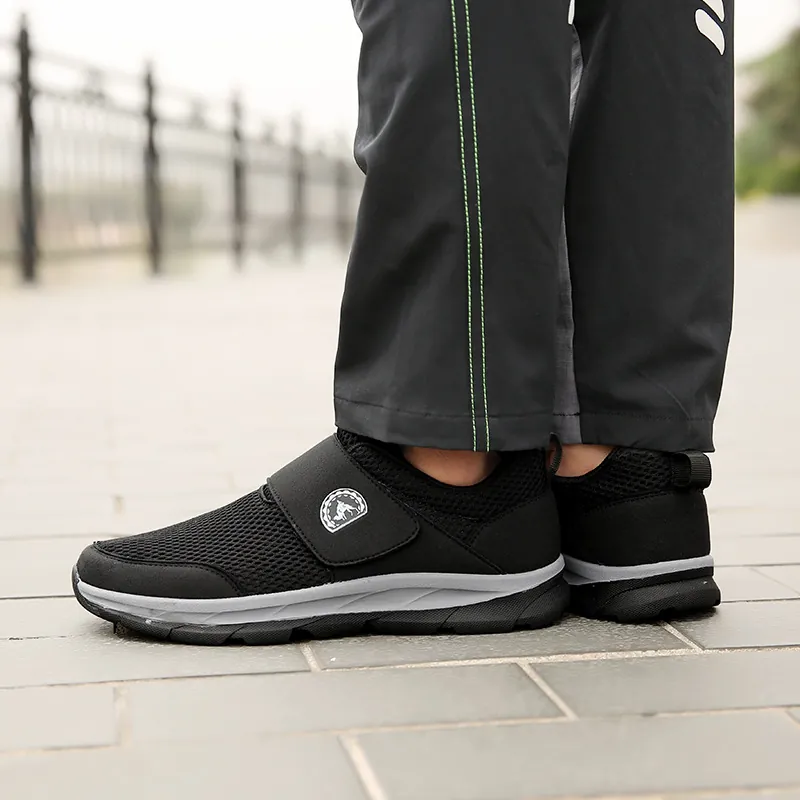 Men's Breathable Mesh Walking Shoes With Hook And Loop Closure Non Slip Soft Sole Comfortable Lightweight Casual Sneakers For Elderly Seniors