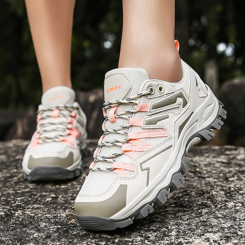 Atmungsaktive Mesh Outdoor Wanderschuhe Für Herren Damen Rutschfeste Verschleißfeste Trekking Sneaker Leichte Schnür-Klettersportschuhe