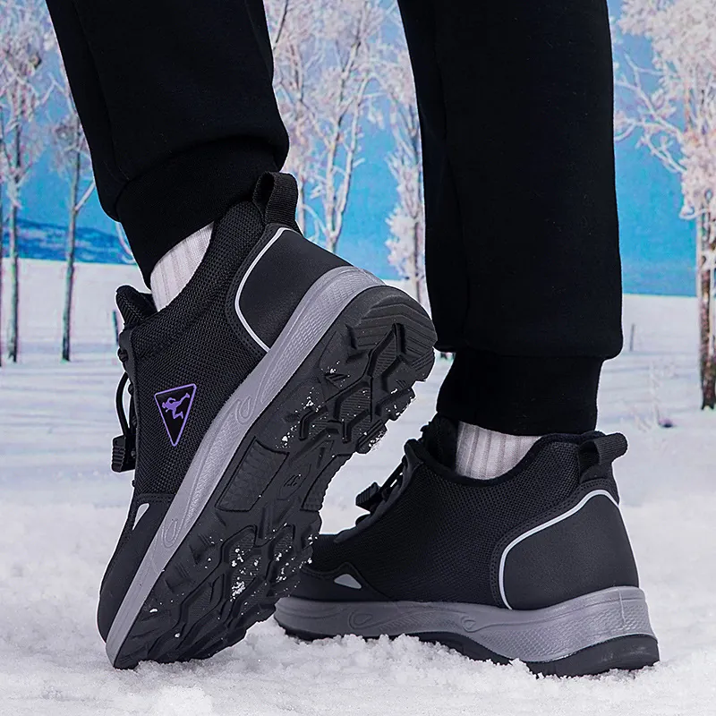 Women Men Winter Warm Snow Boots Fleece Lined Non-slip Outdoor Walking Shoes Elderly Drawstring Toggle Sport Sneakers