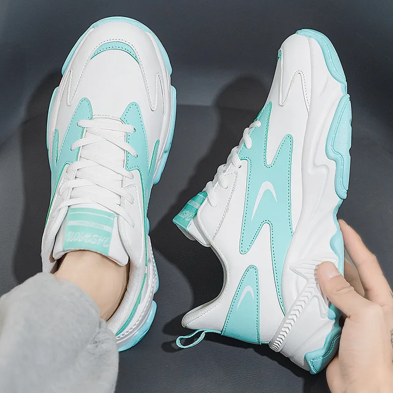Breathable Thick Sole Dad Shoes Retro Casual Sneakers Synthetic Leather Color Block Running Sports Shoes For Men Women