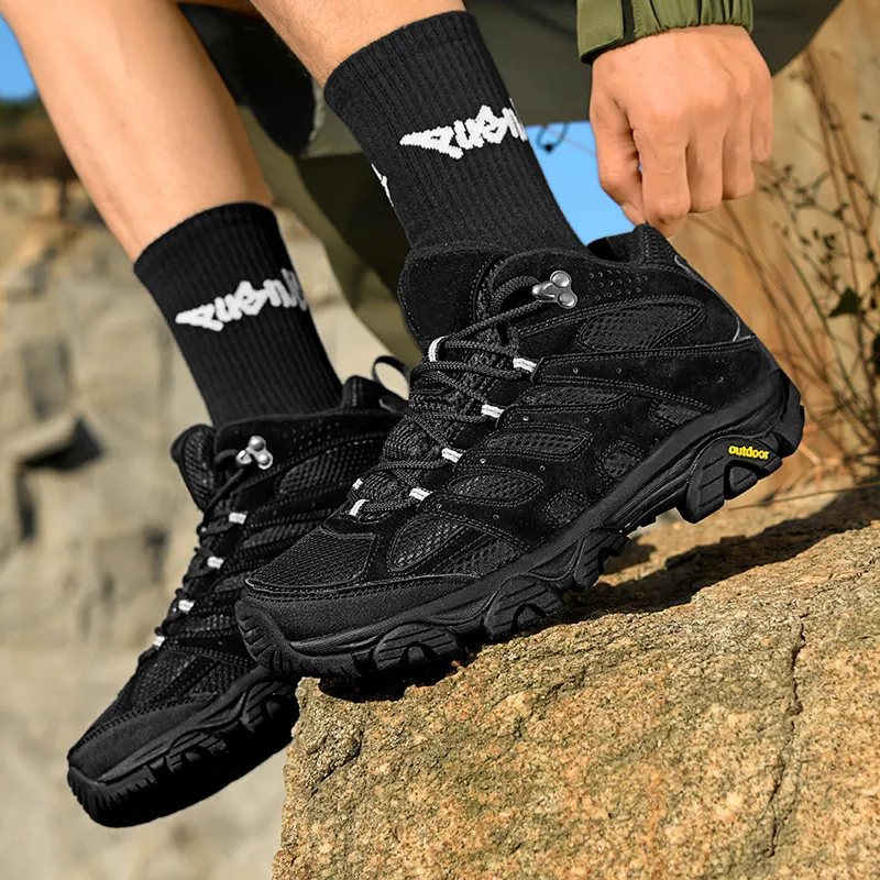Men Women Outdoor Hiking Shoes Non-slip High-top Mountain Climbing Boots Breathable Suede Mesh Trekking Sneakers Camping