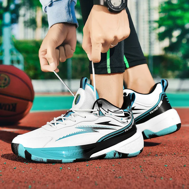 Men Professional Basketball Shoes Mid-Top Athletic Sneakers Breathable Shock-Absorbing Microfiber Leather Mesh Non-Slip Sport Shoes