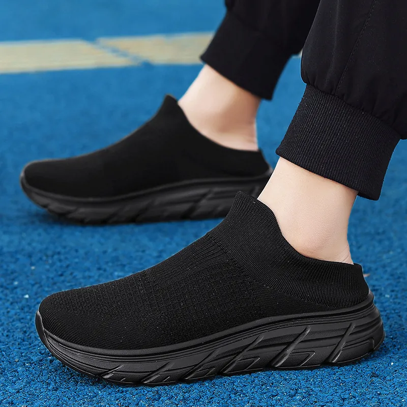 Women Men Flyknit Sock Running Shoes Breathable Slip On Mules Casual Sport Sneakers Lightweight Soft Sole Couple Walking Shoes