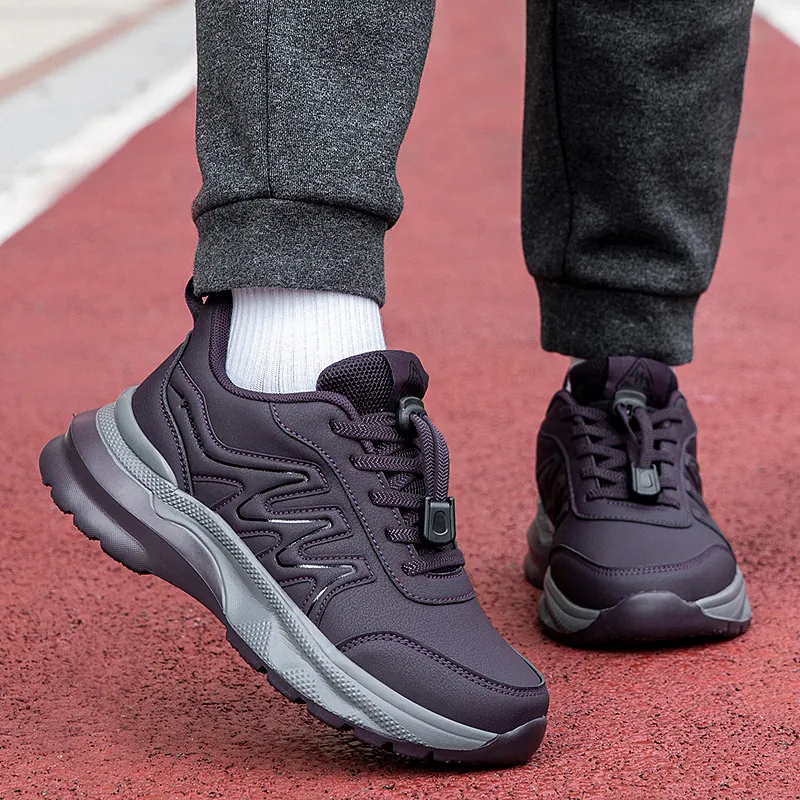Zapatos Informales Deportivos de Cuero Sintético Resistentes al Agua Suela Gruesa Zapatillas de Caminar para Hombre Mujer