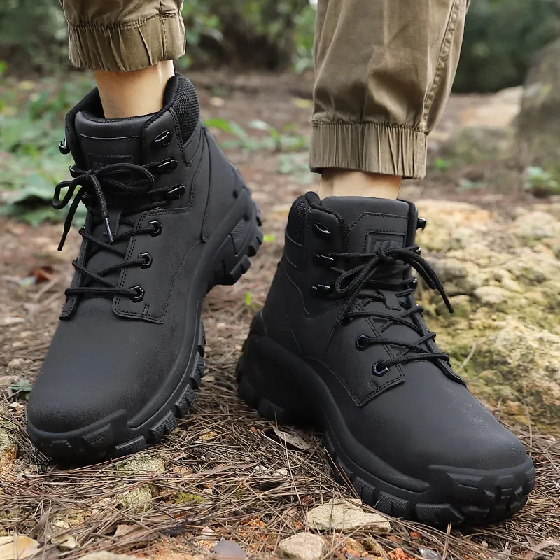 Men Outdoor Hiking Boots High Top Tactical Shoes Faux Leather Breathable Anti-slip Wear-resistant Climbing Footwear For Men