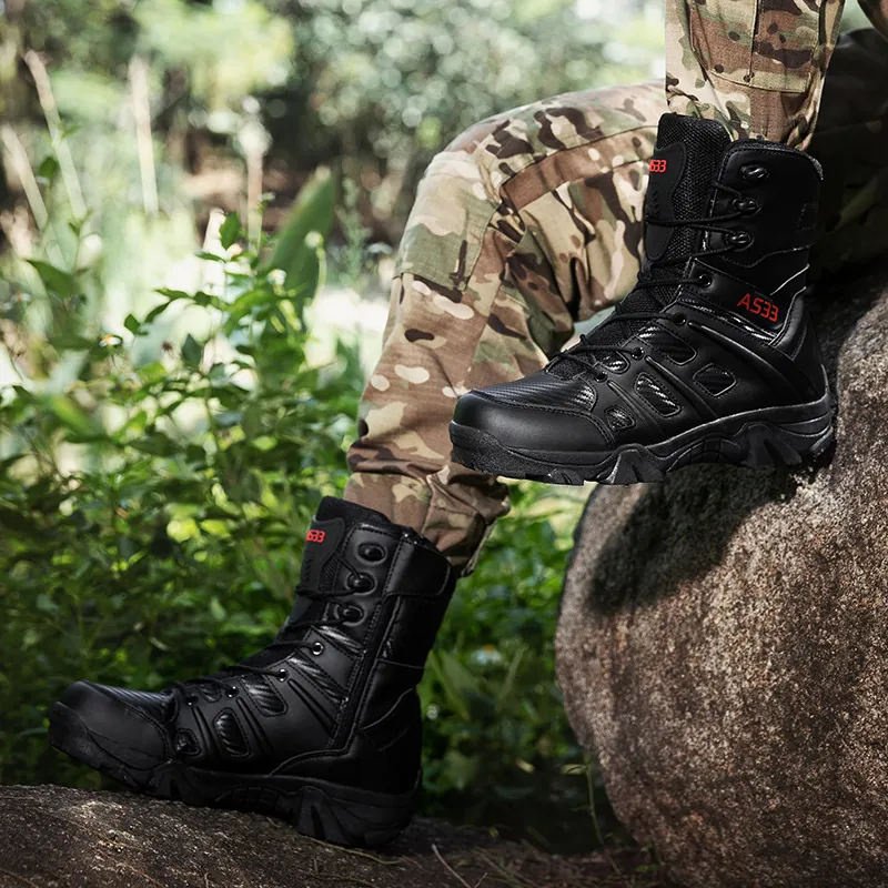 Men's High Top Tactical Boots Outdoor Hiking Training Shoes Suede Leather Breathable Anti-slip Rugged Military Combat Boots