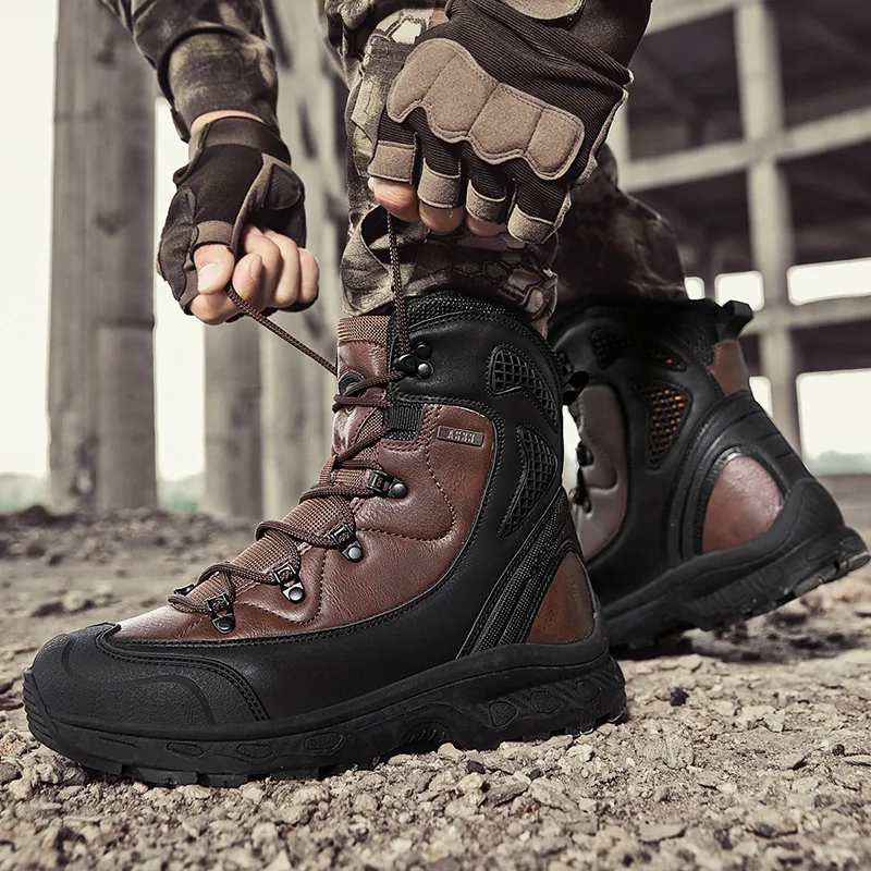 Stivali Tattici da Uomo all'Aperto Traspiranti High-top Escursionismo Trekking Scarpe da Combattimento Suola in Gomma
