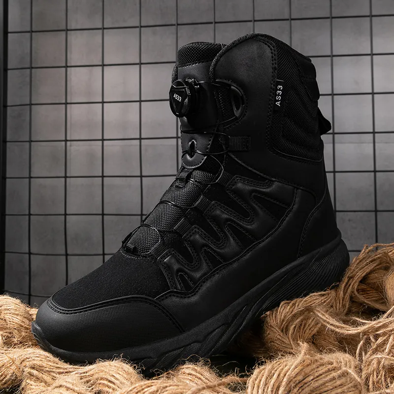 Bottes Tactiques d'Extérieur pour Hommes Respirantes Bottes de Combat Coupe Moyenne avec Système de Boucle Rotative Camouflage