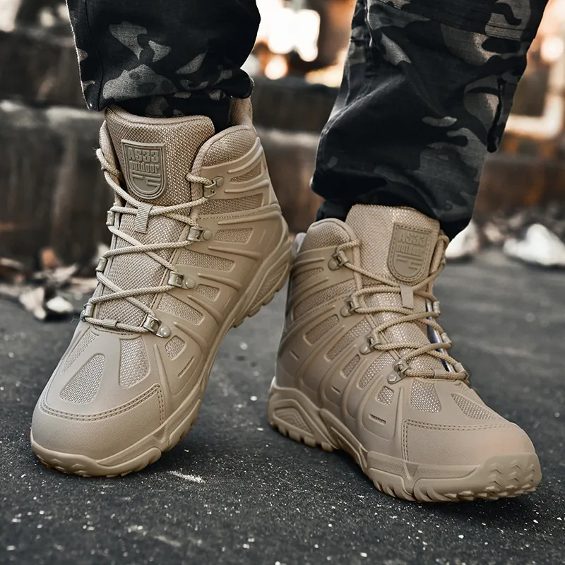 Herren Outdoor Taktische Stiefel Atmungsaktiv Oxford-Gewebe Verschleißfest Rutschfest High-Top Kampfstiefel Für Camping Wandern Training Militärstil Schuhe