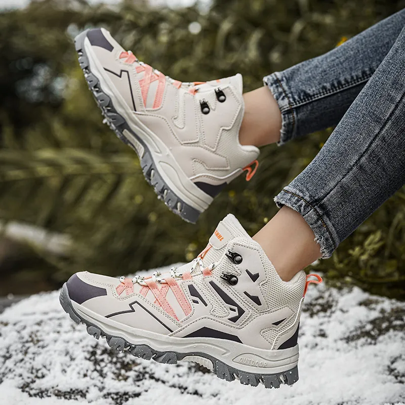 Women's Outdoor Winter Snow Boots Warm Plush Lined Hiking Shoes Non Slip Thickened Casual Mountaineering High Top Sneakers