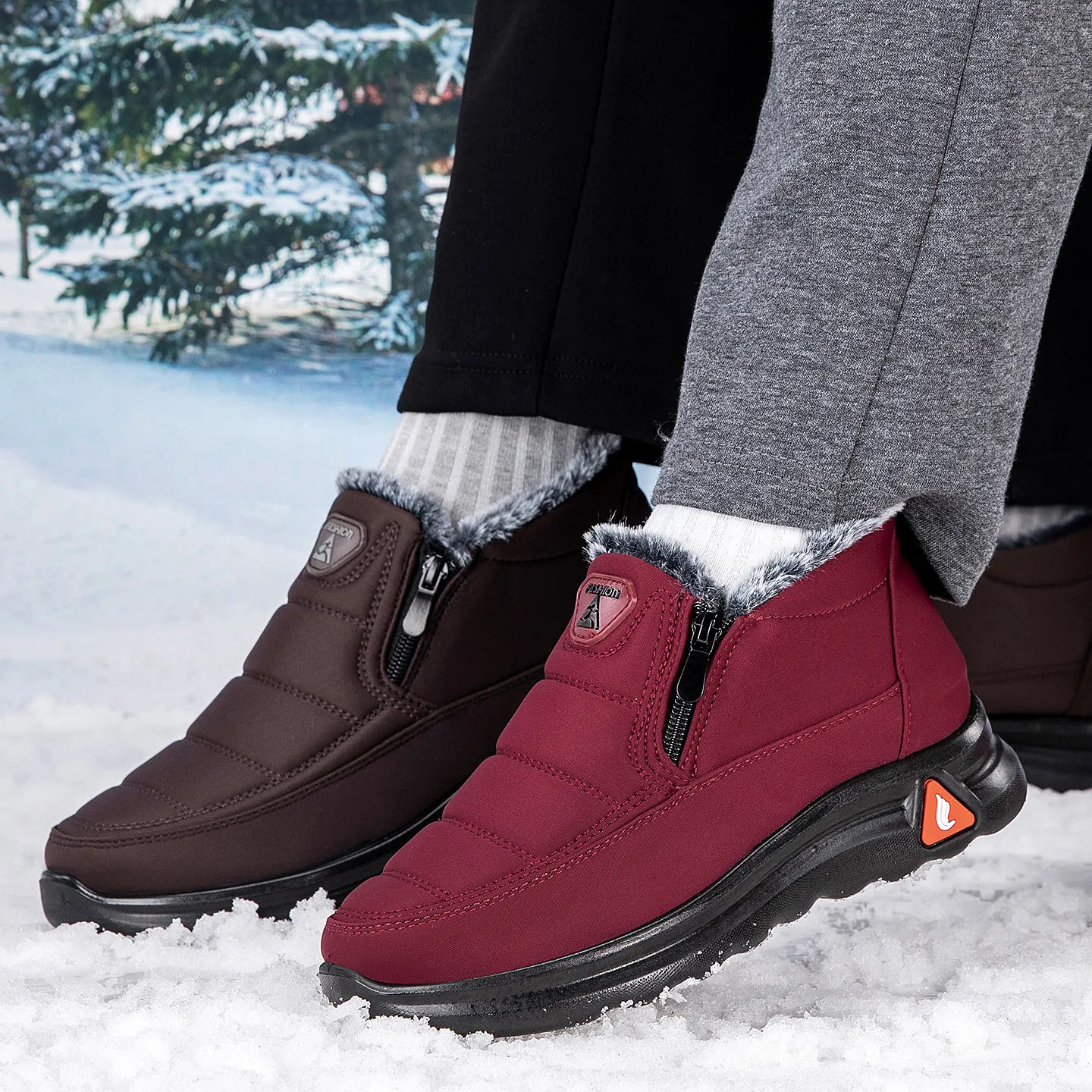 Bottes de Neige d'Hiver Unisexe Chaudes en Velours Épaissi Personnes Âgées Bottes en Coton Décontractées Fermeture Éclair Chaussures Extérieur