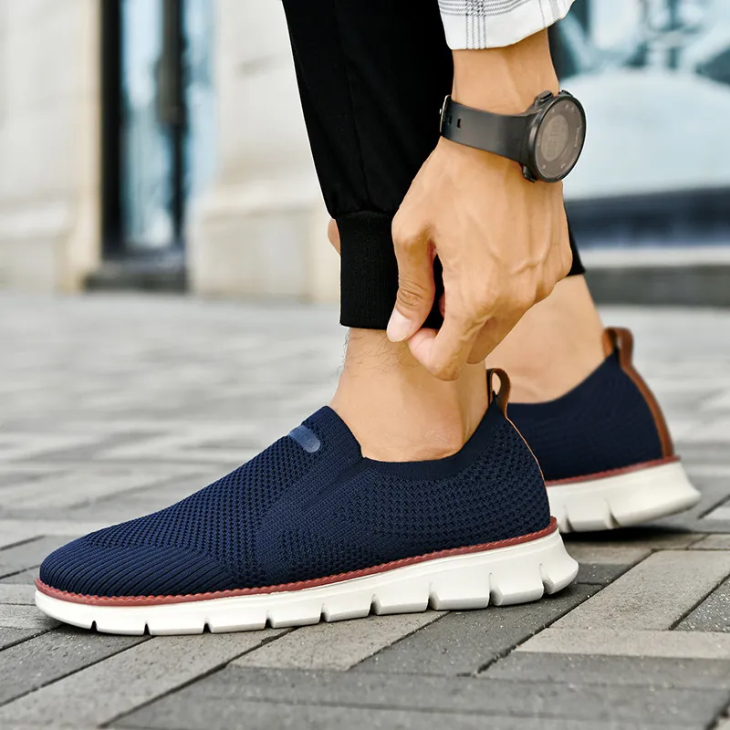 Chaussures Décontractées Slip-on Hommes Respirantes Tricot Légères Fashion Sneakers Style Britannique Marche Antidérapantes