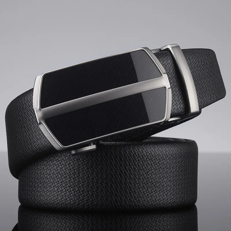 Men's Business Automatic Buckle Belt Split Cowhide Leather Waistband Classic Black Lychee Pattern Versatile Casual Male Accessories