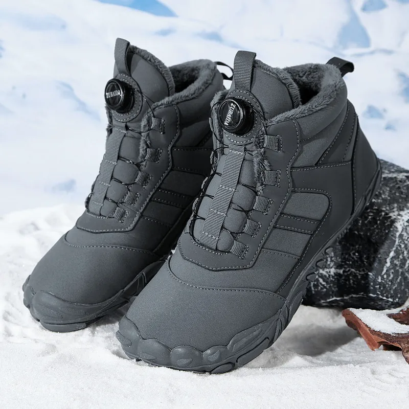 Winter Outdoor Snow Boots With Rotary Buckle Waterproof Fleece Lined Warm Non-slip Hiking Shoes For Men Women Kids
