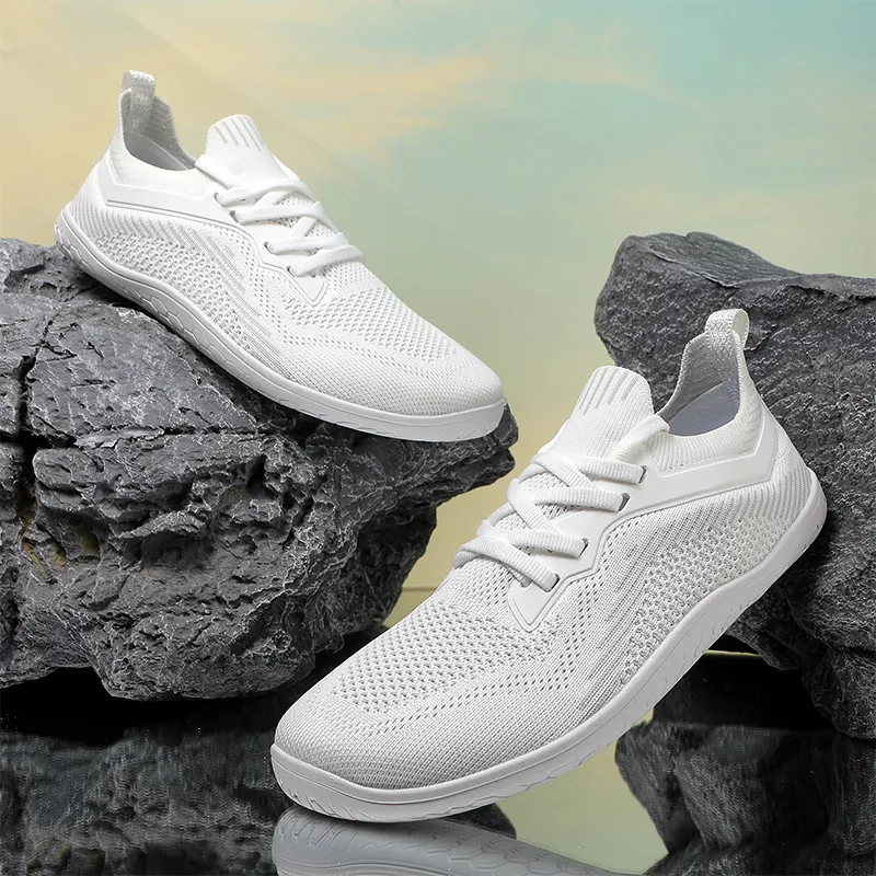 Wide Toe Box Barefoot Shoes For Men Women Breathable Flyknit Minimalist Running Hiking Walking Shoes Lightweight Casual Sport Sneakers