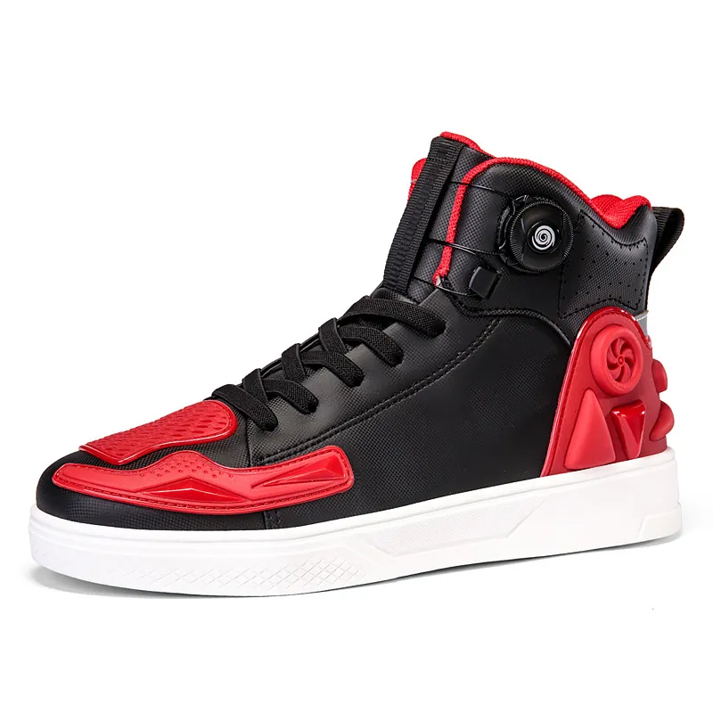 Men Professional Motorcycle Riding Shoes Waterproof Anti-fall Protective Boots With Rotary Buckle High Top Microfiber Racing Shoes Outdoor Anti-slip Gear