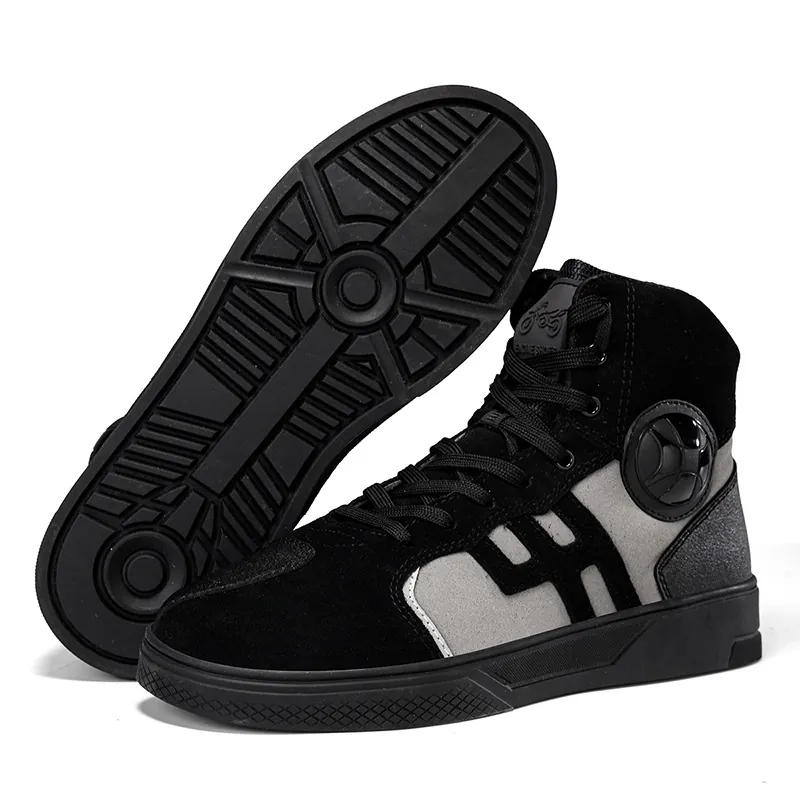 Unisex High Top Motorcycle Riding Shoes Waterproof Protective Suede Leather Racing Boots With Side Zipper Anti Slip Sole
