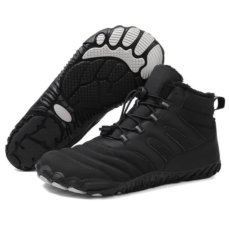 Barefoot Winter Snow Boots For Men Women Waterproof Plush Lined Warm Outdoor Mid-Calf Boots Anti-Slip Rubber Sole Elastic Drawstring Shoes