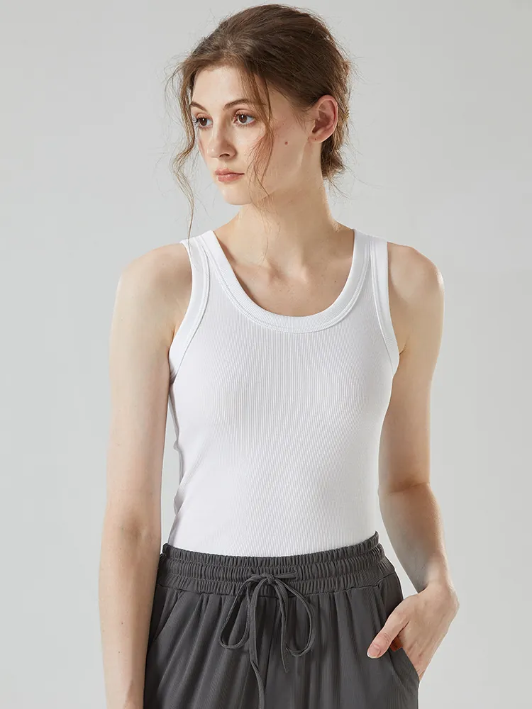 Women's Ribbed Cotton Blend Tank Top Racerback Slim Fit Casual Breathable Sleeveless Round Neck Base Layer Summer Vest Tops