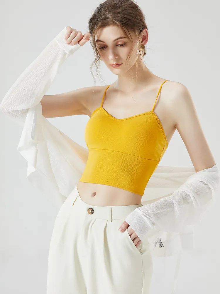 Women's Sexy V Neck Camisole With Integrated Pads Cotton Spandex Ribbed Slim Fit Crop Top Backless Tank Top Casual Summer Underwear