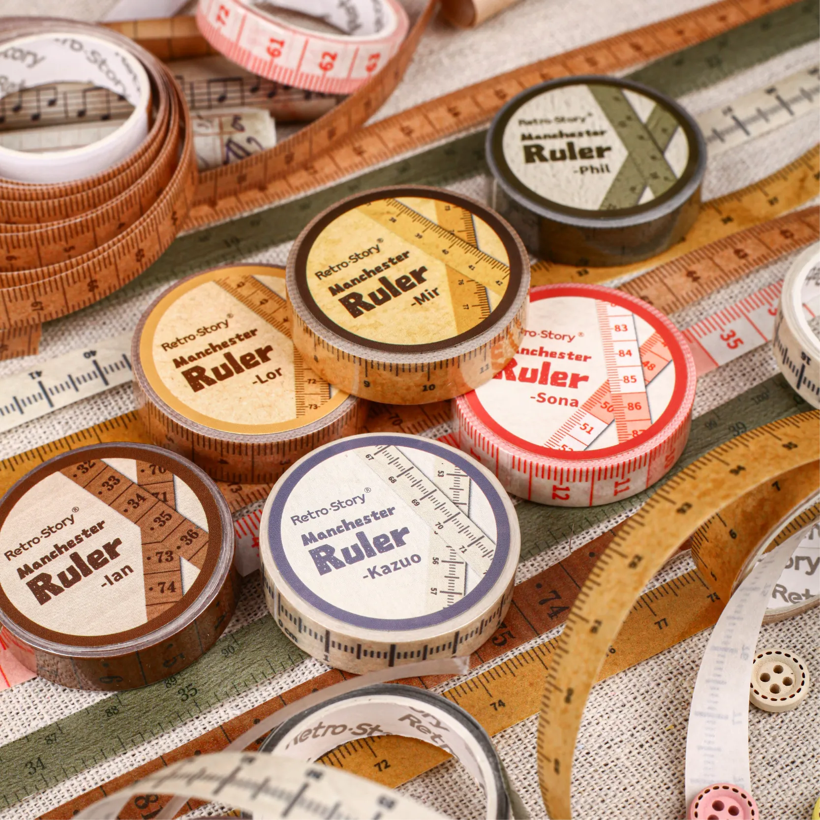 Vintage Manchester Ruler Serie Washi PET Tape Voor Scrapbooking DIY Journaling Decoratie Retro Schaal Numerieke Masking Tape Kantoorartikelen