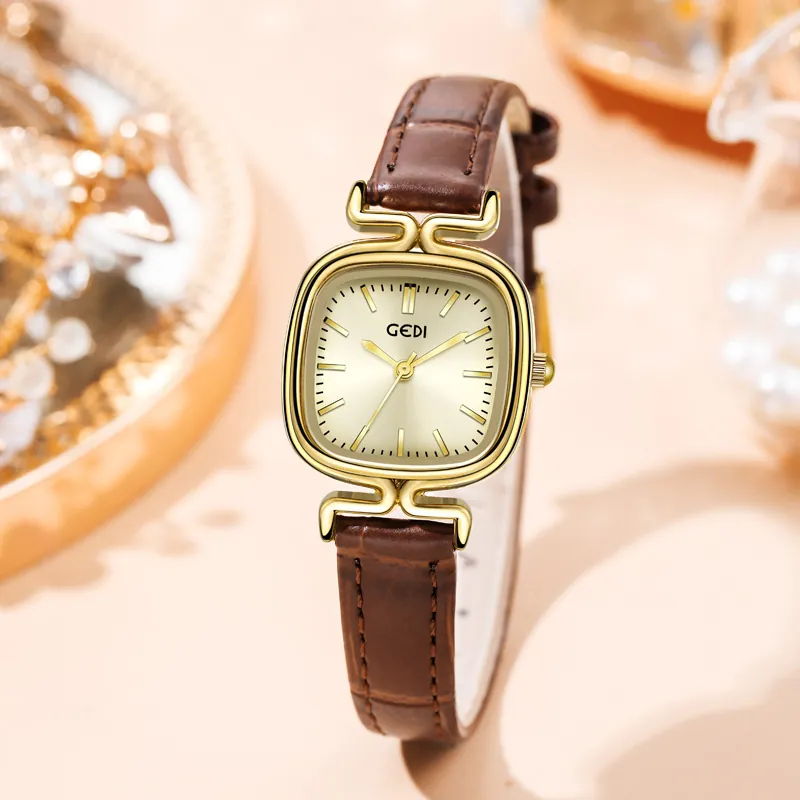 Dames Quartz Horloge Vierkante Wijzerplaat Waterdicht Vintage Elegant Leer En Roestvrij Staal Mode Polshorloge