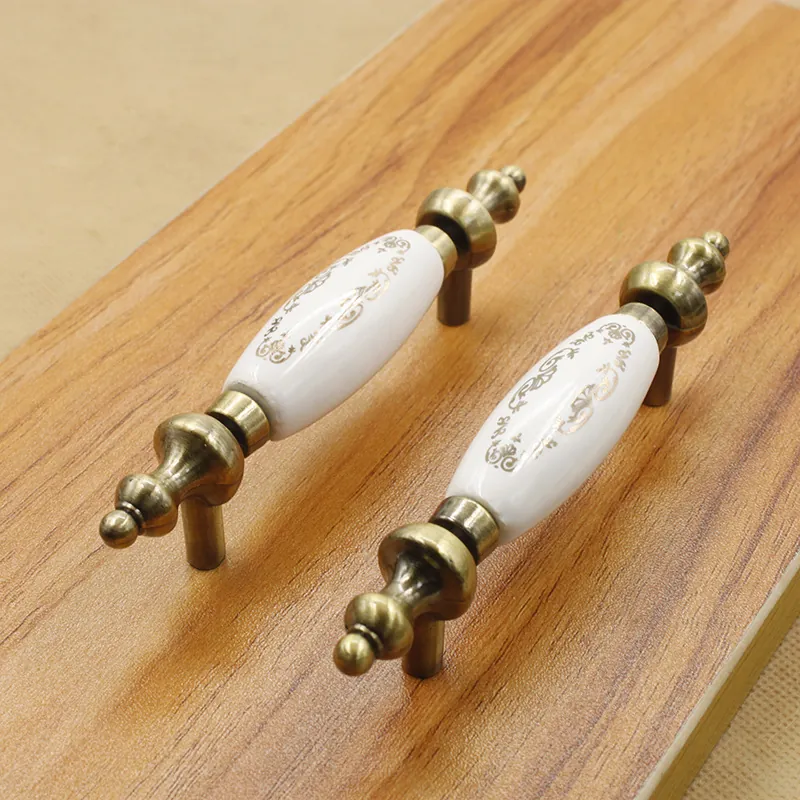 Vintage European Ceramic Cabinet Handles Zinc Alloy Floral Pulls For Drawer Wardrobe Cupboard Furniture Hardware Antique Bronze