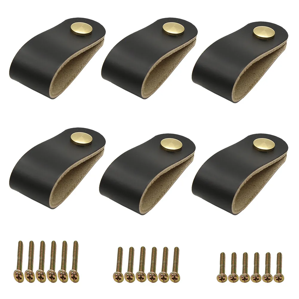 Modern Minimalist Leather Drawer Pulls With Brass Hardware For Cabinet Wardrobe Shoe Cabinet Furniture Handles