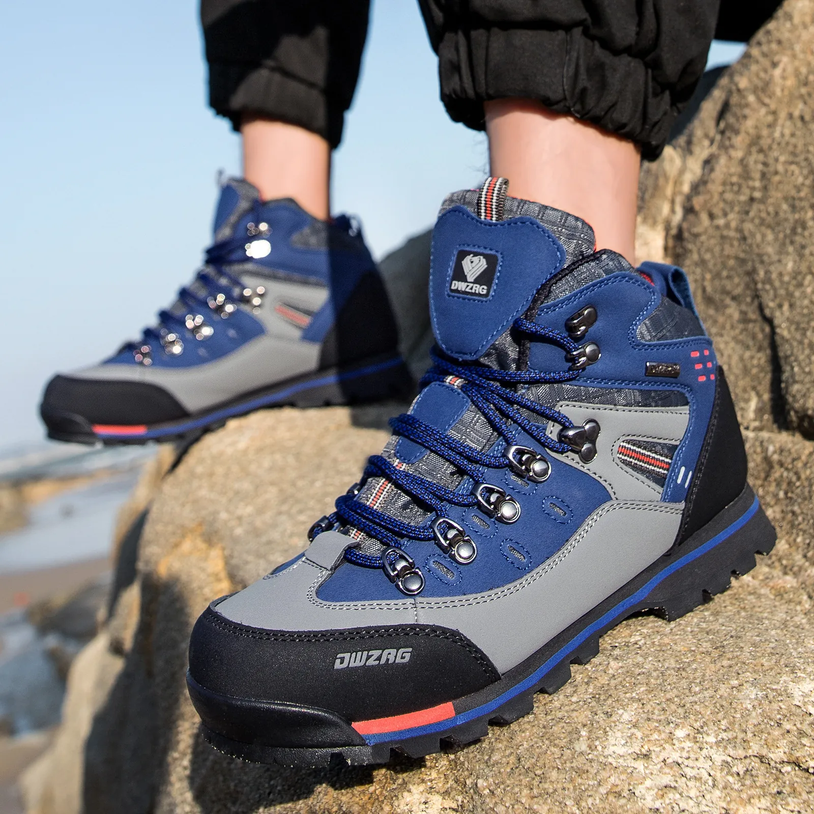 Botas de Senderismo de Caña Alta para Hombre Cuero Genuino Antideslizantes Resistentes al Desgaste Zapatos de Trekking Al Aire Libre Alpinismo