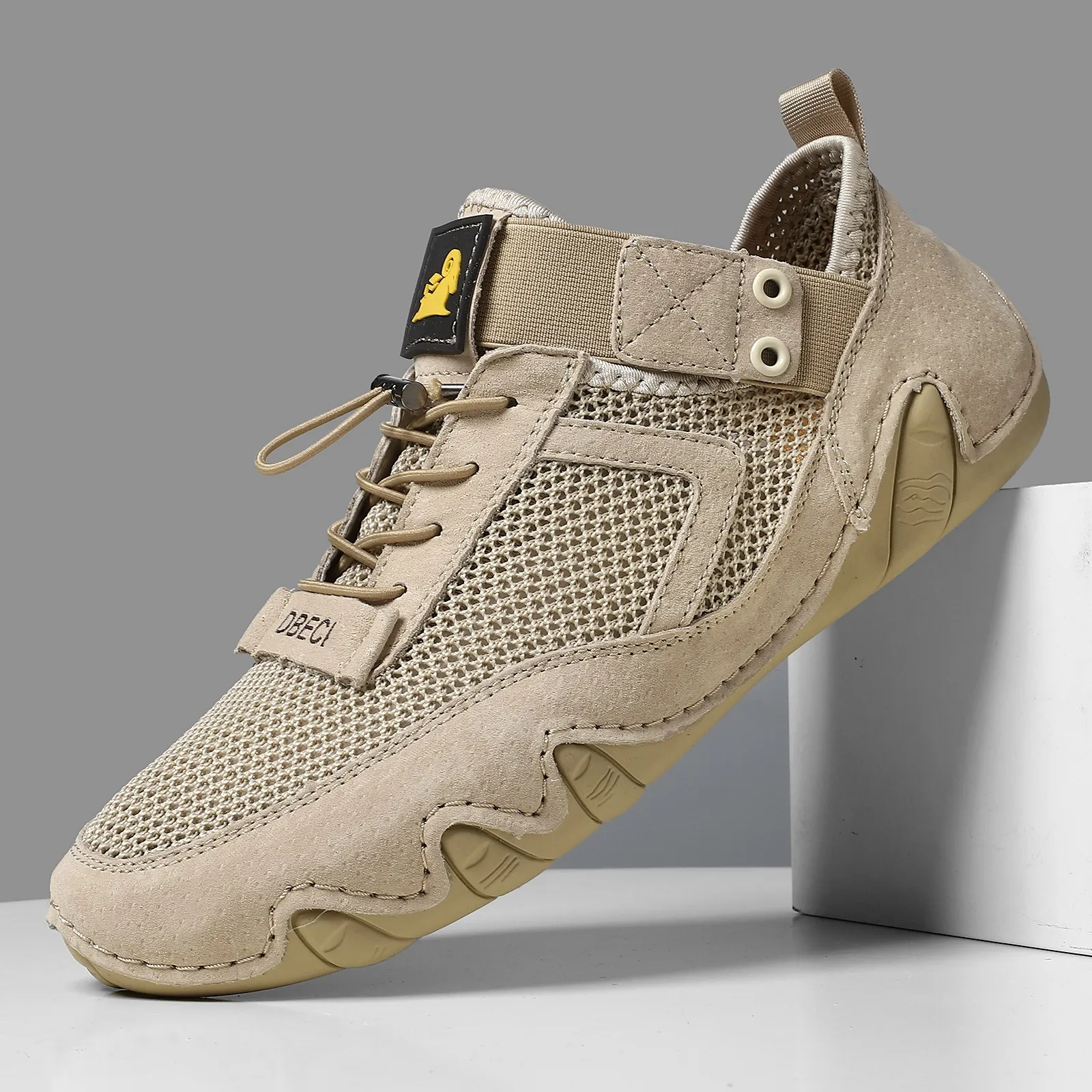 Scarpe Casual da Uomo in Mesh Traspirante e Pelle di Maiale Sneakers da Trekking all'Aperto Stringhe Rapide Leggere Suola in Gomma Antiscivolo
