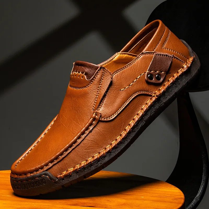 Ανδρικά Casual Slip-on Mocassins Δερμάτινα Ραμμένα στο Χέρι Παπούτσια Οδήγησης Αναπνεύσιμα Επίπεδα Σόλα από Καουτσούκ