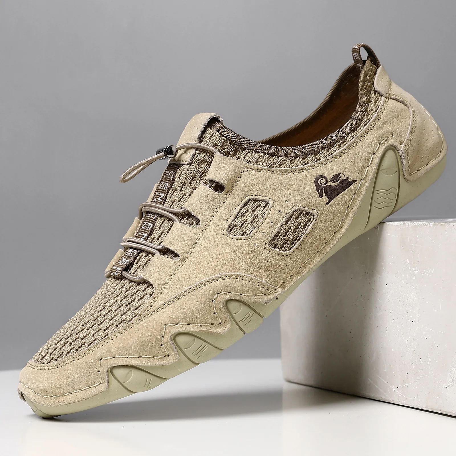 Chaussures Décontractées pour Hommes en Cuir de Porc Véritable Mesh Respirant Sneakers Mode Coréenne Été Antidérapant Chaussures de Marche