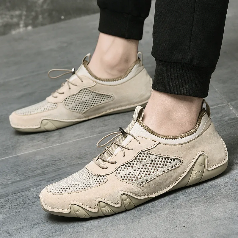 Ανδρικά Casual Διχτυωτά Αναπνεύσιμα Sneakers Δερμάτινα Παπούτσια Εξωτερικού Χώρου Αντιολισθητική Σόλα με Ελαστικό Κορδόνι