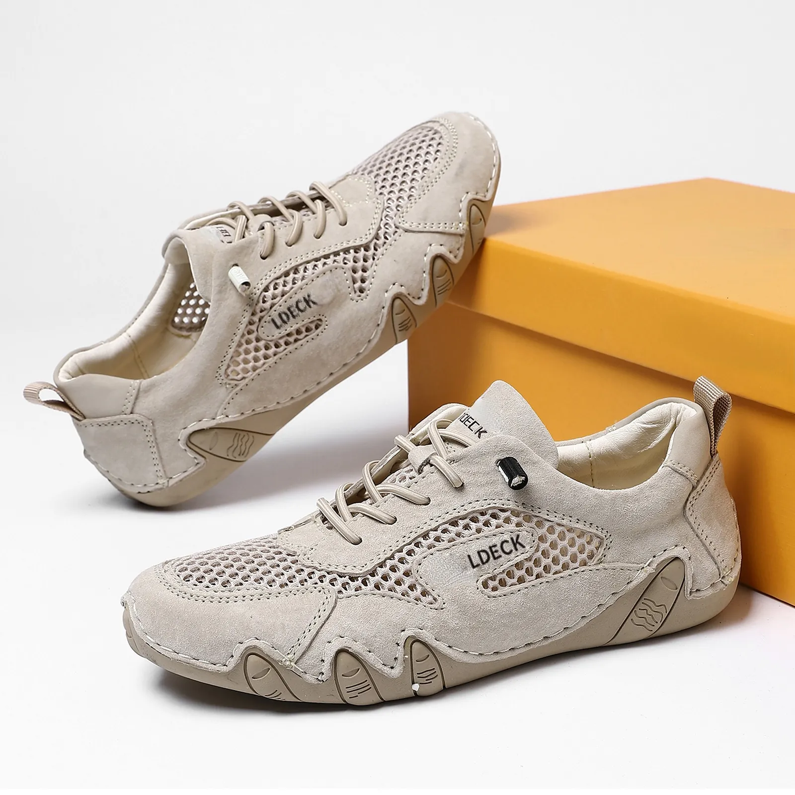 Sneakers Sportive Casual in Mesh Traspirante e Pelle di Maiale Scarpe da Passeggio Outdoor Leggere Antiscivolo Calzature Moda Estiva