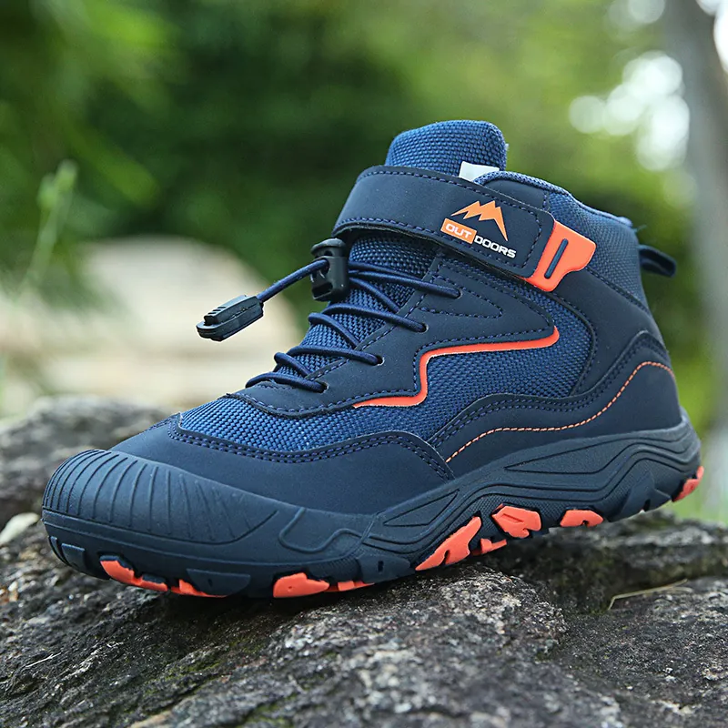 Kinder Outdoor Wanderschuhe Jungen Mädchen Mid Top Sneaker Rutschfeste Atmungsaktive Klettverschluss Sport Trekkingschuhe