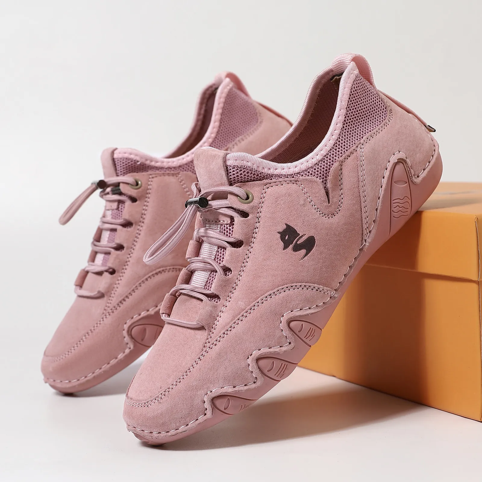 Γυναικεία Outdoor Casual Sneakers από Δέρμα Χοίρου Αναπνεύσιμα Χαμηλά Παπούτσια Με Ελαστικά Κορδόνια Αντιολισθητική Σόλα Καουτσούκ Λογότυπο Αλεπού