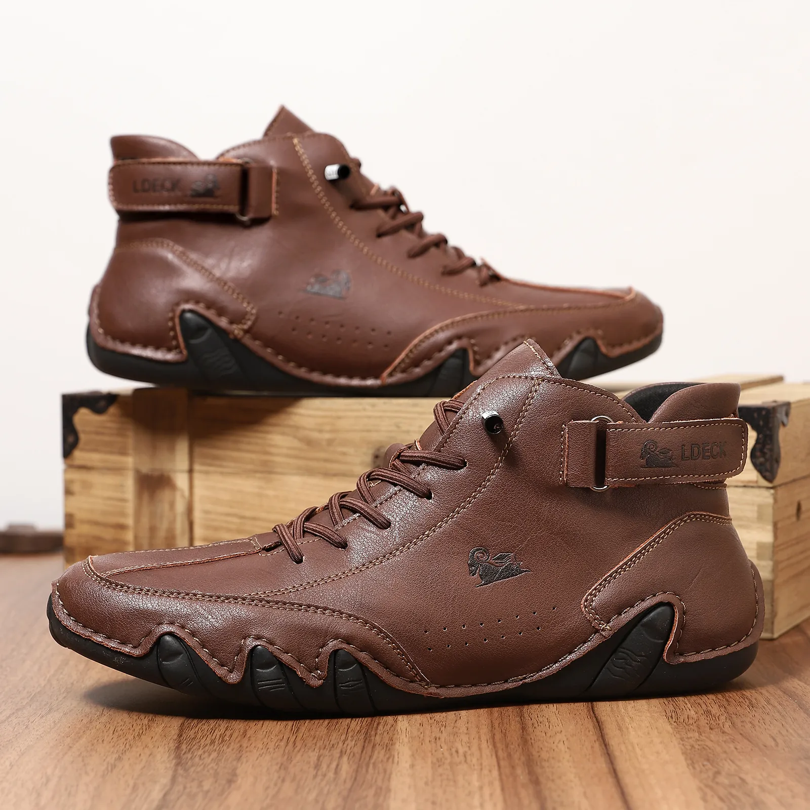Men's High Top Martin Boots Casual Microfiber Leather Outdoor Walking Shoes Warm Plush Lined Winter Short Boots For Men