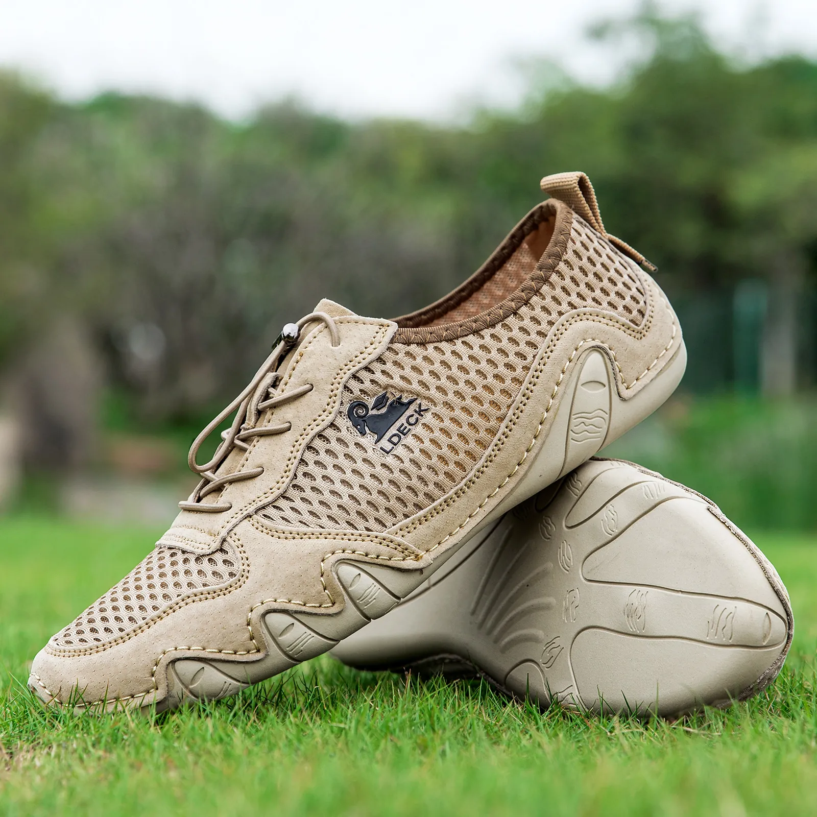 Heren Ademende Mesh Casual Schoenen Lichtgewicht Outdoor Wandelschoenen Varkensleer Spliced Slip-on Mode Sneakers