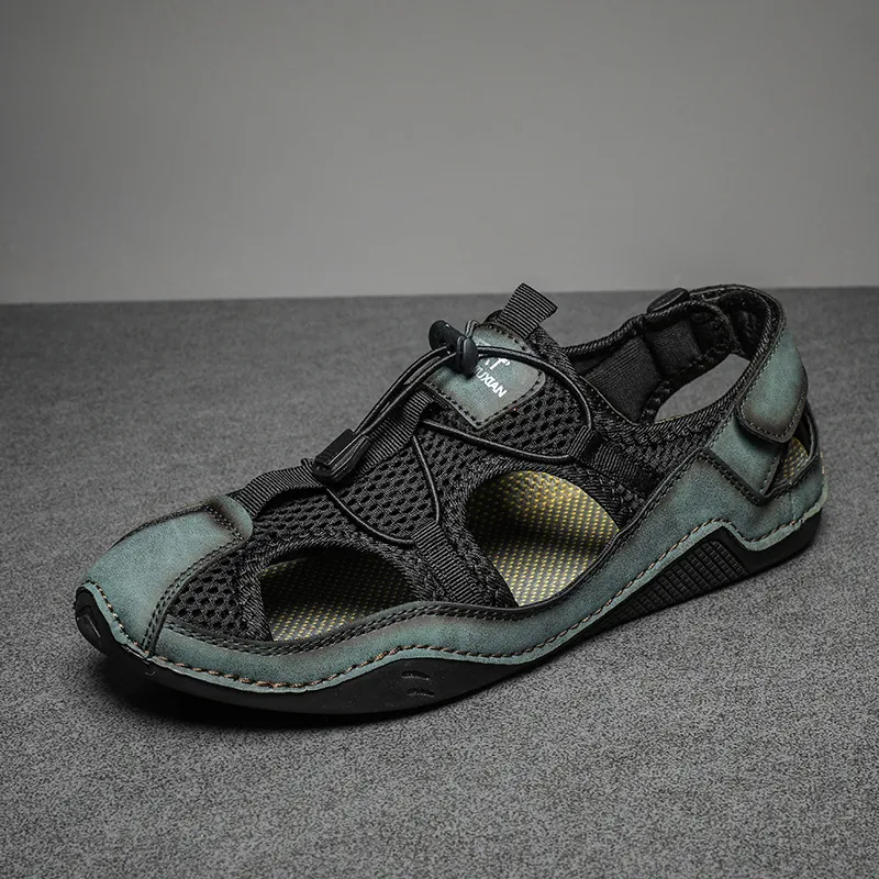 Men's Outdoor Sport Sandals Breathable Mesh Microfiber Leather Closed Toe Summer Beach Sandals Anti-Slip Casual Walking Shoes For Men