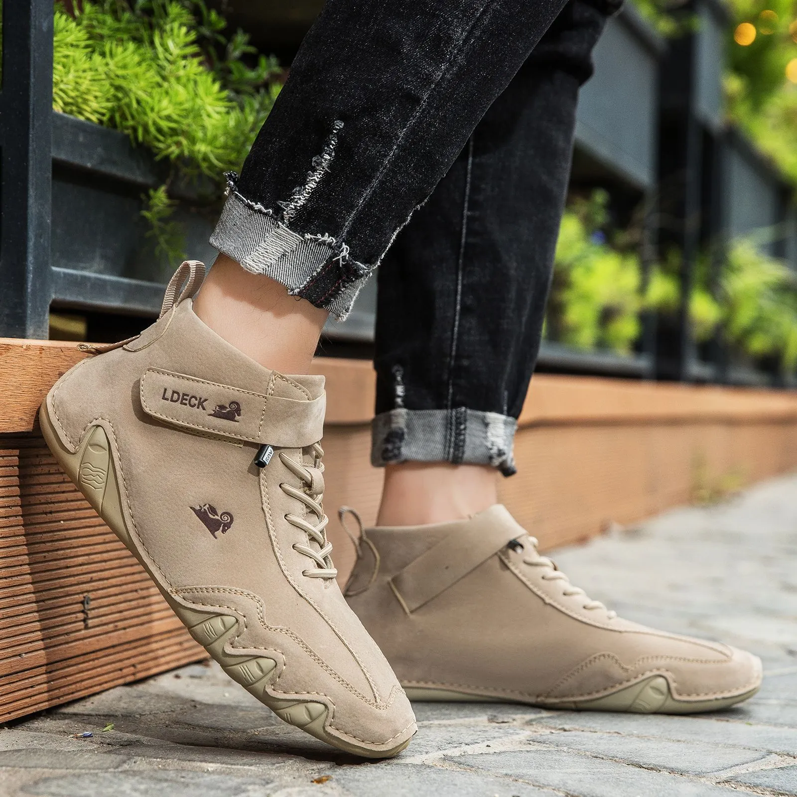LDECK Herren Martin Stiefel Outdoor Casual High Top Schuhe Schweinsleder Mikrofaser Rutschfeste Mode Sneakers Für Herren Stiefel