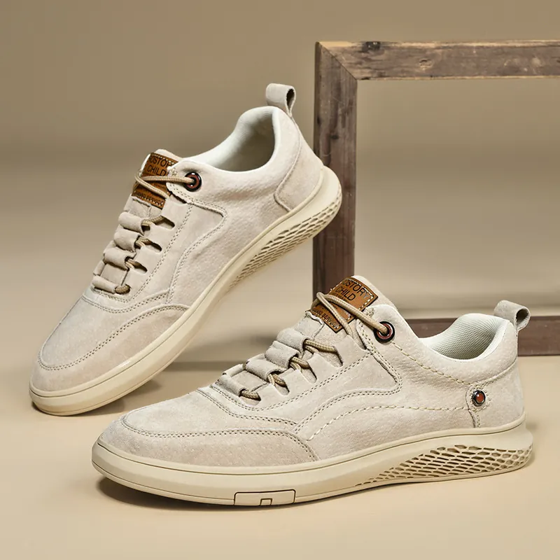 Men's Casual Suede Board Shoes Retro Breathable Fashion Sneakers Height Increasing Lace-up Rubber Sole Flat Walking Shoes For Men