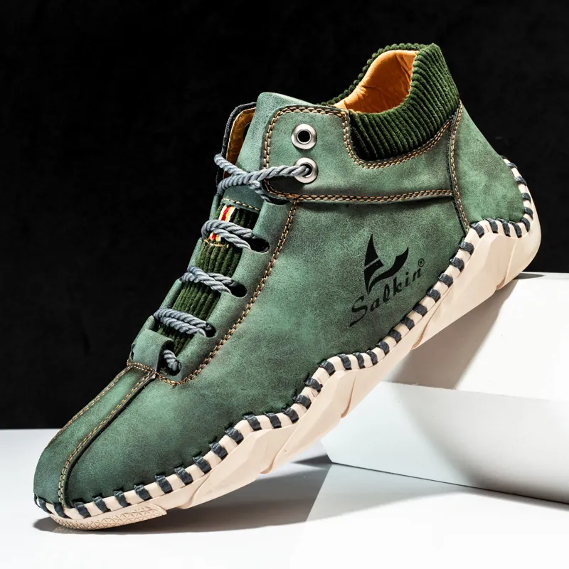 Men's Casual Martin Boots High Top PU Leather Work Boots Breathable Stitched Lace-up Outdoor Shoes For Men Salkin Style