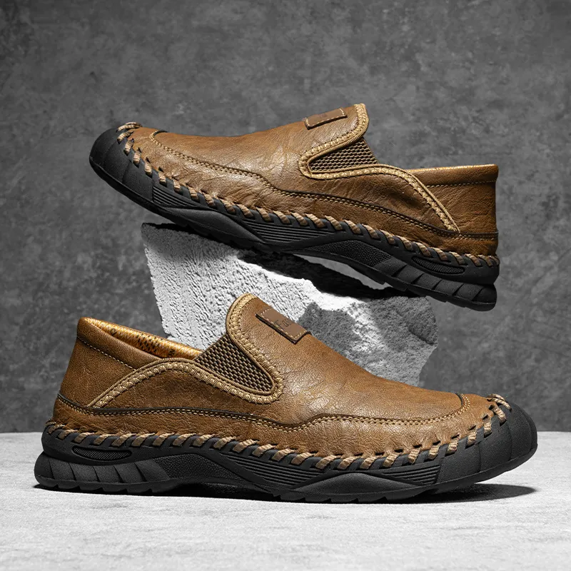 Ανδρικά Casual Μοκασίνια Slip-On Παπούτσια από Μικροΐνες Χειροποίητη Ραφή Επίπεδα Παπούτσια Περιπάτου Στρογγυλή Μύτη