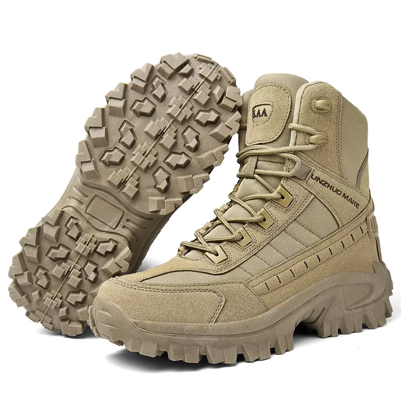 Men High-Top Hiking Boots Two-layer Cowhide Leather PU First-layer Pigskin Insole Anti-Slip Outdoor Tactical Trekking Shoes